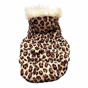 Leopard Print Dog Jacket with Faux Fur Trim